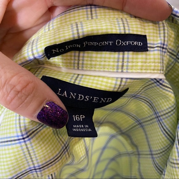 Lands End No Iron Shirt Womens Pinpoint Oxford Button Down Long Sleeve Green 16P - Picture 8 of 9